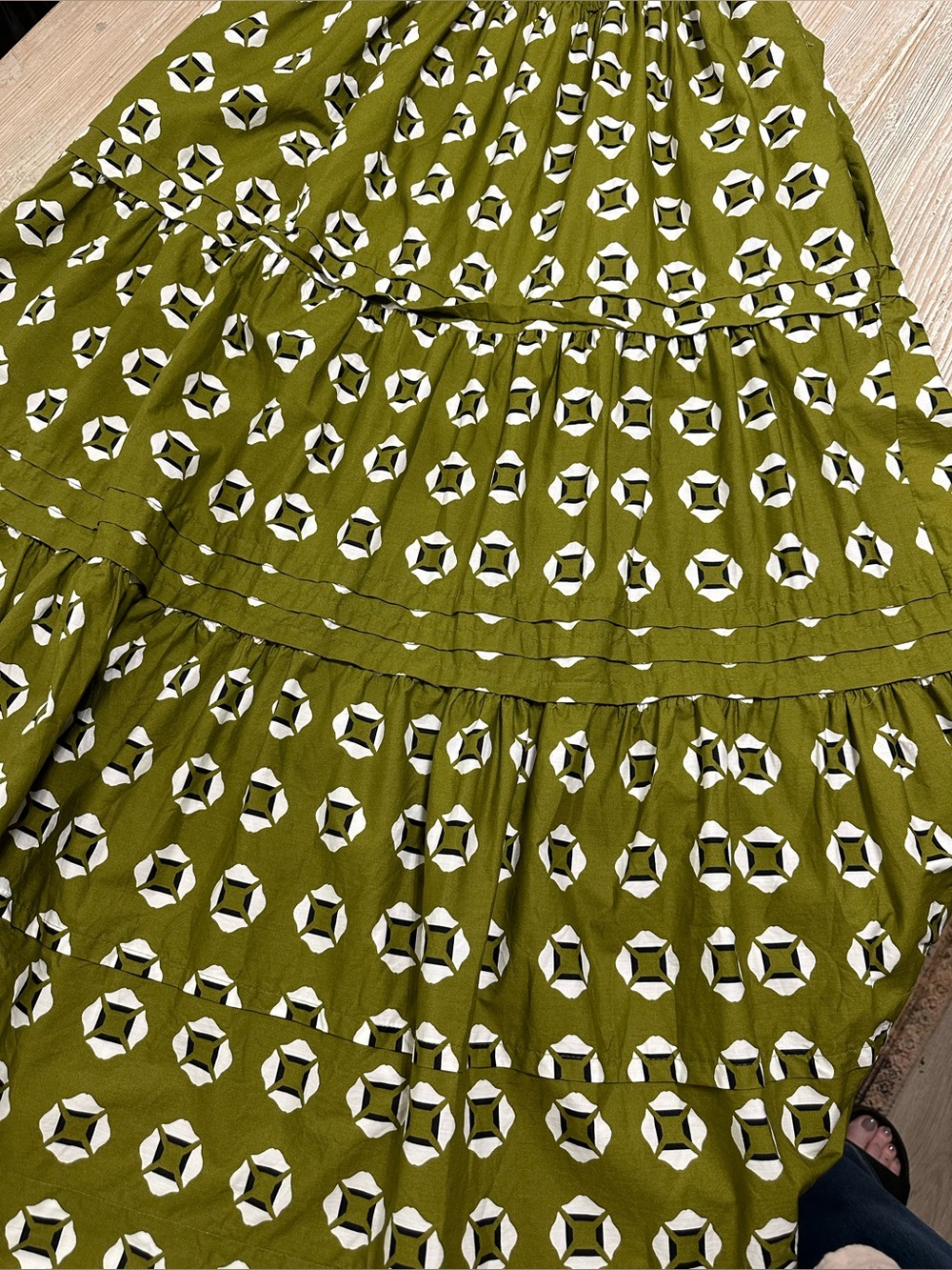Anthropologie Somerset Olive Green Geometric Tiered Maxi Dress Sz L Cotton - Picture 8 of 15